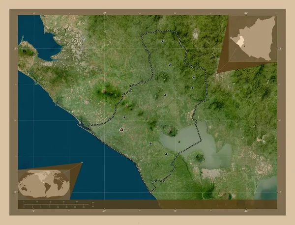 Леон Департамент Никарагуа Карта Спутника Низкого Разрешения Места Расположения Крупных — стоковое фото