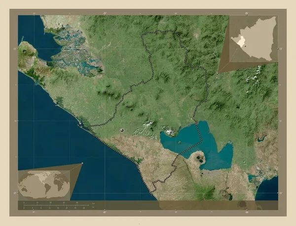 ニカラグアのレオン 高解像度衛星地図 コーナー補助位置図 — ストック写真