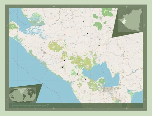 Leon Departament Nikaragui Otwórz Mapę Ulic Lokalizacje Dużych Miast Regionu — Zdjęcie stockowe