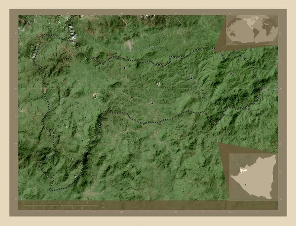 Madriz 尼加拉瓜省 高分辨率卫星地图 该区域主要城市的所在地点 角辅助位置图 — 图库照片