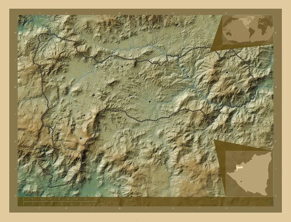 Мадріз Відділ Нікарагуа Кольорові Карти Висот Озерами Річками Розташування Великих — стокове фото