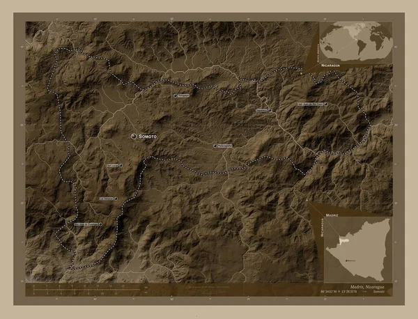 Madriz Department Nicaragua Elevation Map Colored Sepia Tones Lakes Rivers — Stock Photo, Image