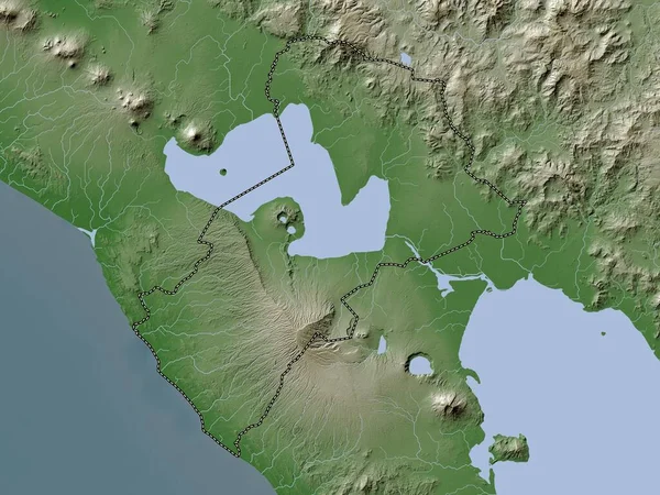 Managua Nikaragua Bölümü Yükseklik Haritası Göller Nehirlerle Wiki Stilinde Renklendirilmiştir — Stok fotoğraf