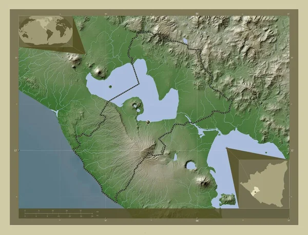 Managua Department Nicaragua Elevation Map Colored Wiki Style Lakes Rivers — Stock Photo, Image