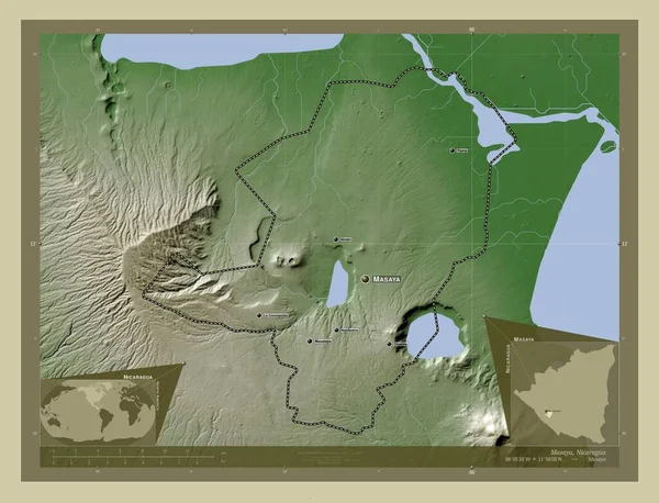 Masaya Oddělení Nikaraguy Zdvihová Mapa Zbarvená Stylu Wiki Jezery Řekami — Stock fotografie
