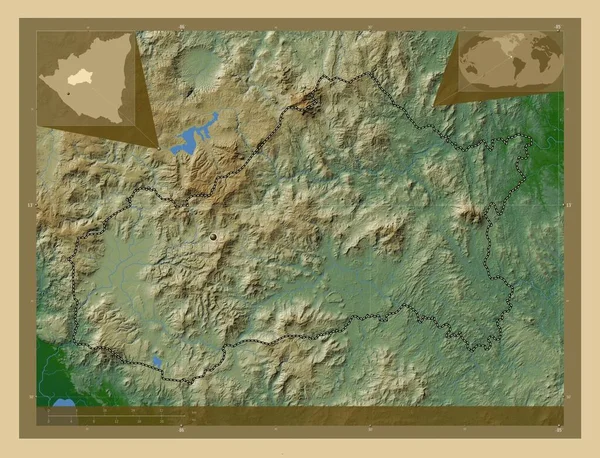 Матагальпа Департамент Нікарагуа Кольорові Карти Висот Озерами Річками Кутові Допоміжні — стокове фото