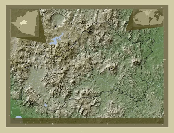 Matagalpa 尼加拉瓜省 用Wiki风格绘制的带有湖泊和河流的高程地图 角辅助位置图 — 图库照片
