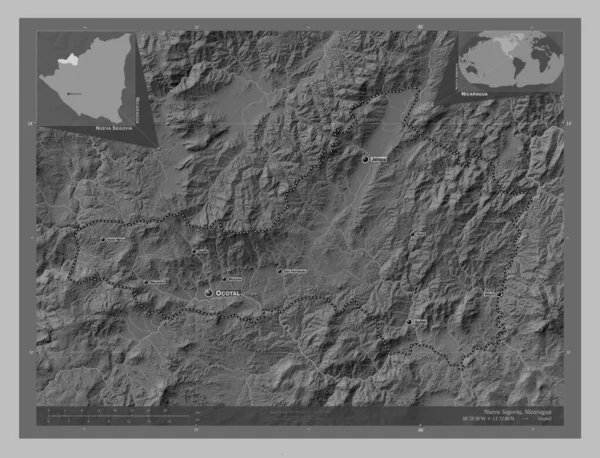 Nueva Segovia Департамент Нікарагуа Граймасштабна Мапа Висот Озерами Річками Місця — стокове фото