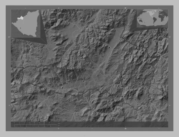 Nueva Segovia Departament Nikaragui Mapa Wzniesień Skali Szarości Jeziorami Rzekami — Zdjęcie stockowe