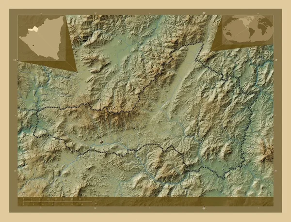 Nueva Segovia Departament Nikaragui Kolorowa Mapa Wzniesień Jeziorami Rzekami Pomocnicze — Zdjęcie stockowe