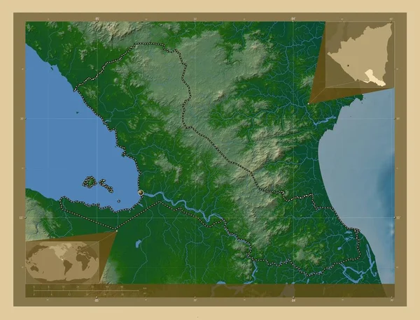 Ріу Сан Хуан Департамент Нікарагуа Кольорові Карти Висот Озерами Річками — стокове фото