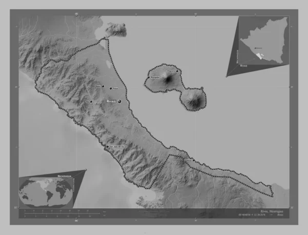 Rivas Nikaragua Bölümü Gölleri Nehirleri Olan Gri Tonlama Yükseklik Haritası — Stok fotoğraf