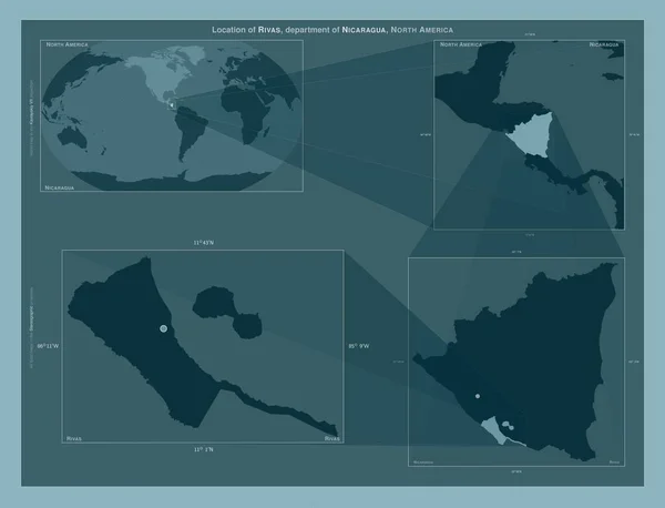 리바스 니카라과의 도표는 규모의 지도에서 지역의 위치를 줍니다 프레임 Png — 스톡 사진