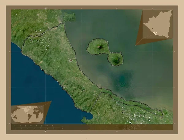 里瓦斯 尼加拉瓜省 低分辨率卫星地图 角辅助位置图 — 图库照片