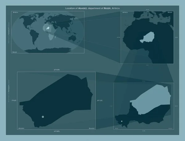 Agadez Oddělení Nigeru Diagram Znázorňující Umístění Oblasti Větších Mapách Složení — Stock fotografie