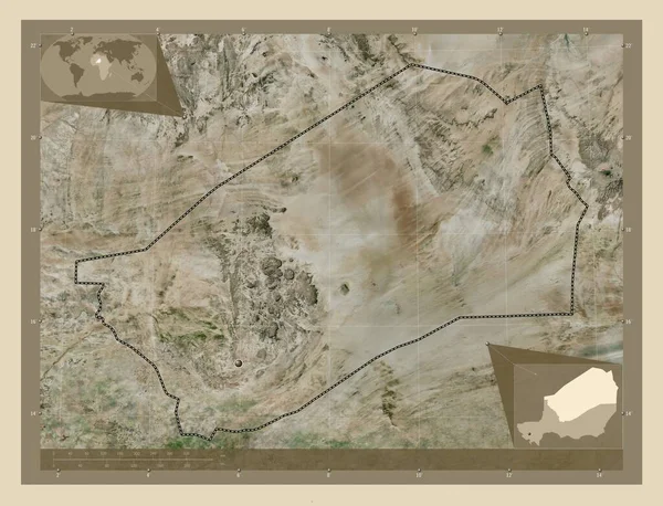 Агадес Департамент Нигера Спутниковая Карта Высокого Разрешения Вспомогательные Карты Расположения — стоковое фото