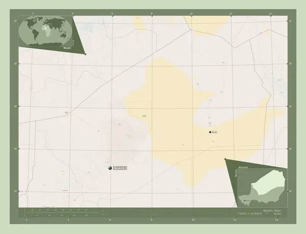 Agadez Departament Nigru Otwórz Mapę Ulic Lokalizacje Nazwy Głównych Miast — Zdjęcie stockowe