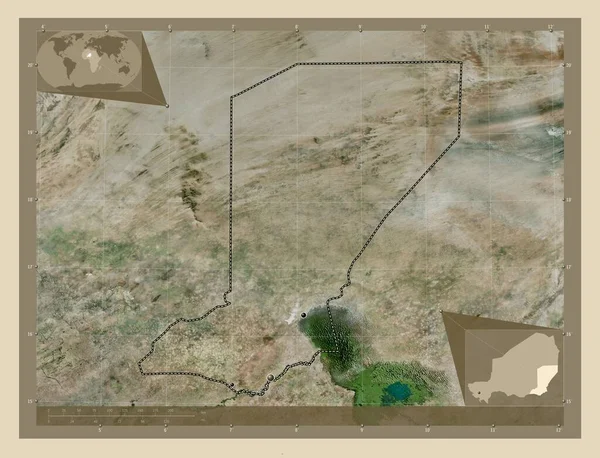 Diffa Departamento Níger Mapa Satelital Alta Resolución Ubicaciones Las Principales —  Fotos de Stock