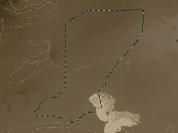 Диффа Департамент Нигера Карта Высот Окрашенная Сепиевые Тона Озерами Реками — стоковое фото