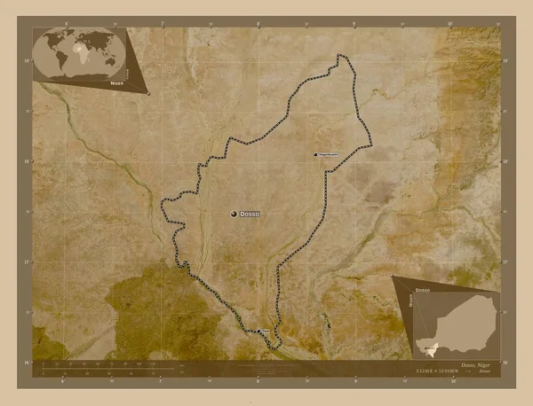 Dosso Departement Niger Satellitenkarte Mit Niedriger Auflösung Orte Und Namen — Stockfoto