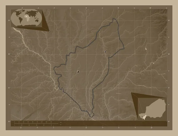 Dosso Department Niger Висота Карти Забарвлена Сепії Тонів Озерами Річками — стокове фото