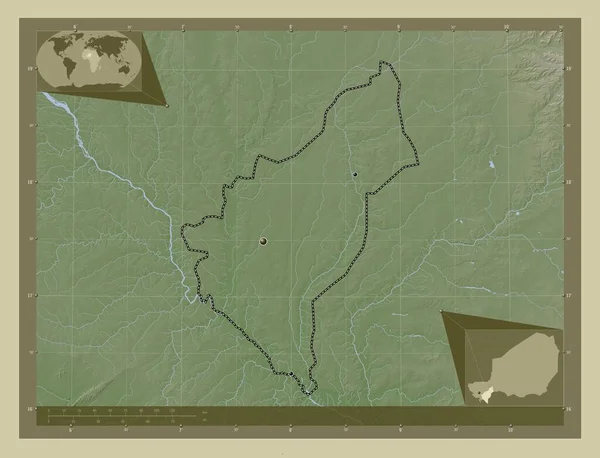 Dosso Nijer Bölümü Yükseklik Haritası Göller Nehirlerle Wiki Tarzında Renklendirilmiş — Stok fotoğraf