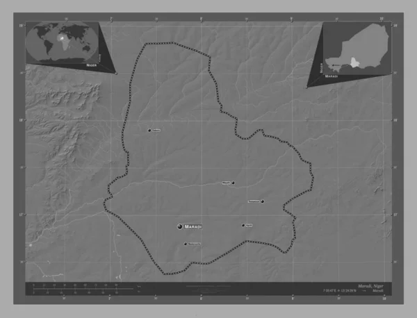 Maradi Oddělení Nigeru Mapa Nadmořské Výšky Jezery Řekami Umístění Názvy — Stock fotografie
