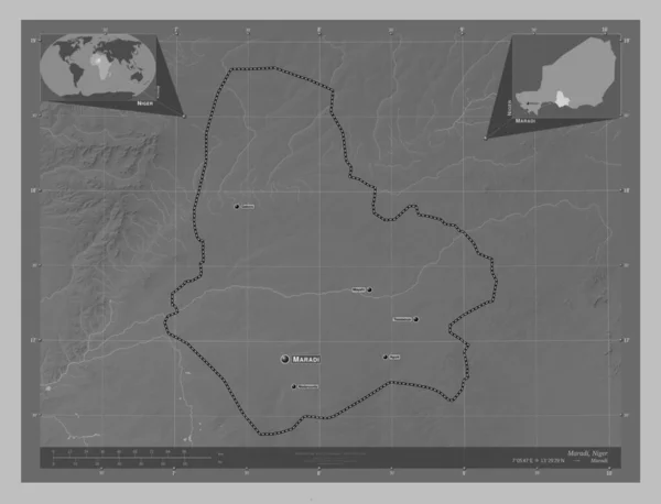 Maradi Departement Von Niger Graustufen Höhenkarte Mit Seen Und Flüssen — Stockfoto