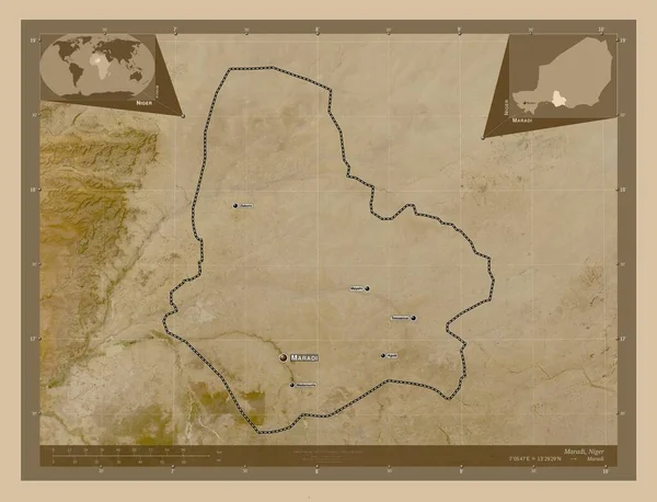 Maradi Department Niger Low Resolution Satellite Map Locations Names Major — Stock Photo, Image