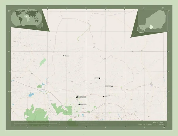 Maradi Departament Nigru Otwórz Mapę Ulic Lokalizacje Nazwy Głównych Miast — Zdjęcie stockowe