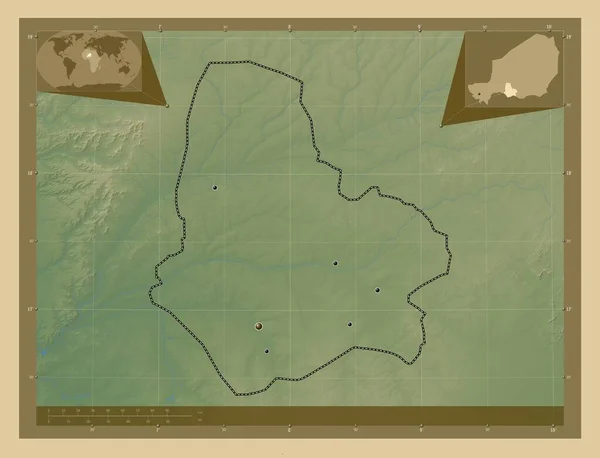 Мараді Відділ Нігеру Кольорові Карти Висот Озерами Річками Розташування Великих — стокове фото