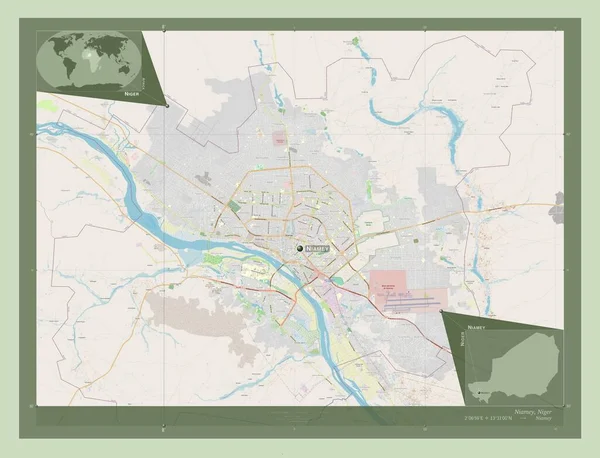 Niamey Stolica Nigru Otwórz Mapę Ulic Lokalizacje Nazwy Głównych Miast — Zdjęcie stockowe