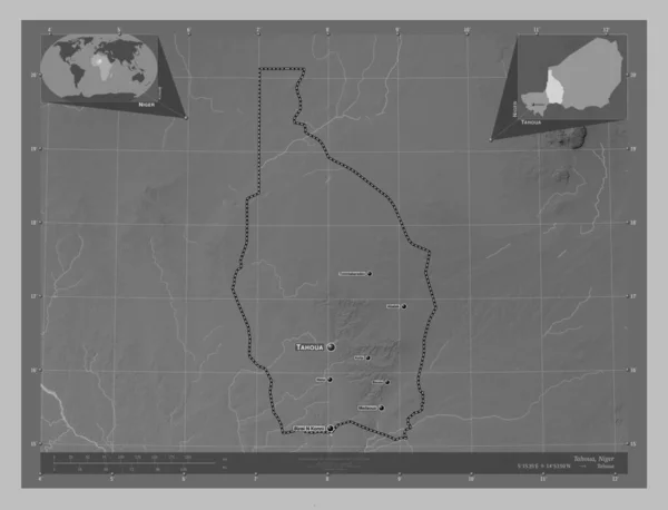 Tahoua Oddělení Nigeru Výškové Mapy Jezery Řekami Umístění Názvy Velkých — Stock fotografie