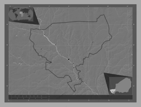 Tillabery Dipartimento Del Niger Mappa Dell Elevazione Bilivello Con Laghi — Foto Stock