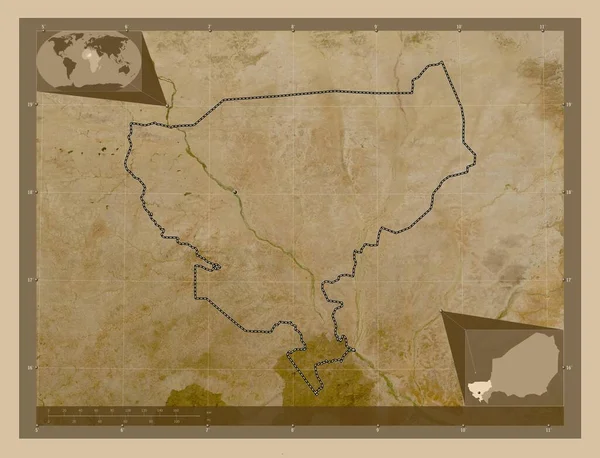 Tillabery Departamento Níger Mapa Satélite Baixa Resolução Mapa Localização Auxiliar — Fotografia de Stock
