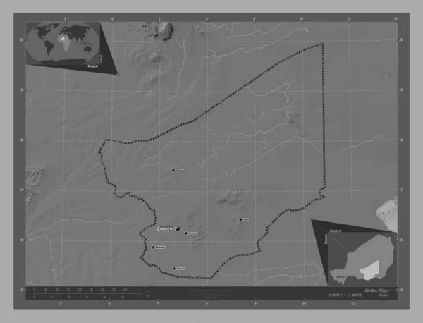 Zinder Τμήμα Νίγηρα Bilevel Υψομετρικός Χάρτης Λίμνες Και Ποτάμια Τοποθεσίες — Φωτογραφία Αρχείου