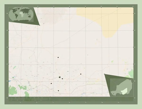 Zinder Departament Nigru Otwórz Mapę Ulic Lokalizacje Dużych Miast Regionu — Zdjęcie stockowe