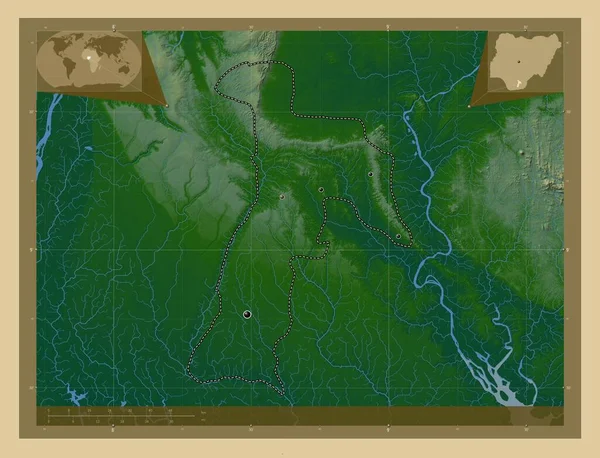 Абиа Штат Нигерия Цветная Карта Высоты Озерами Реками Места Расположения — стоковое фото