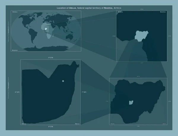 ナイジェリア連邦共和国の首都アブジャ 大規模な地図上の領域の位置を示しています しっかりとした背景にベクトルフレームとPng形状の構成 — ストック写真