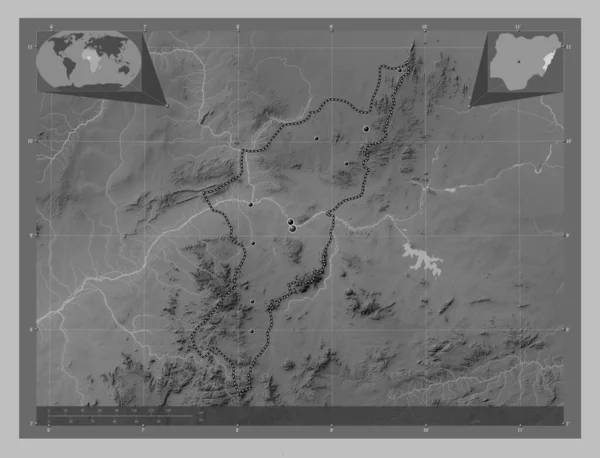 Adamawa State Nigeria Grayscale Elevation Map Lakes Rivers Locations Major — Stock Photo, Image