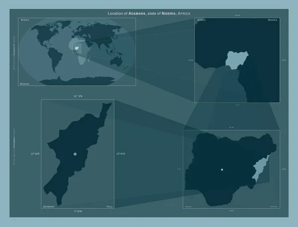 Adamawa Stát Nigérie Diagram Znázorňující Umístění Oblasti Větších Mapách Složení — Stock fotografie