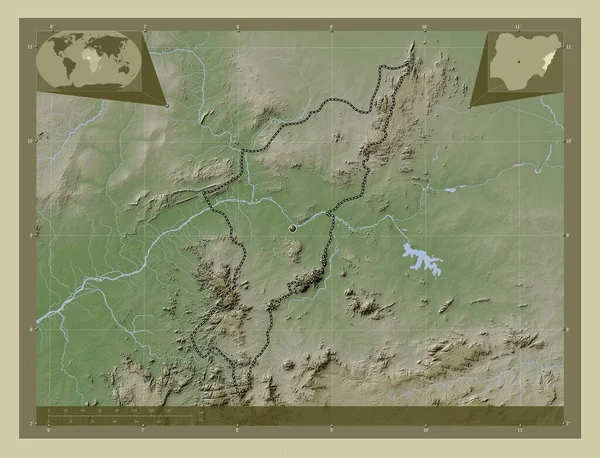 Adamawa Stát Nigérie Zdvihová Mapa Zbarvená Stylu Wiki Jezery Řekami — Stock fotografie