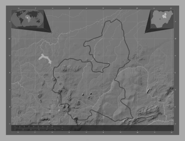 Бауті Штат Нігерія Білевелівська Карта Висот Озерами Річками Кутові Допоміжні — стокове фото