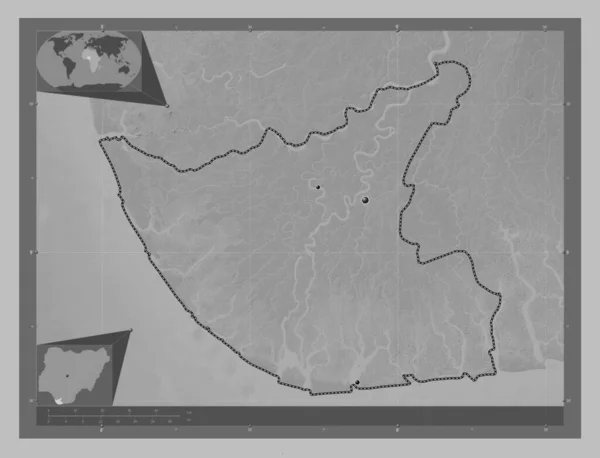 Байельса Штат Нигерия Карта Высот Оттенках Серого Озерами Реками Места — стоковое фото