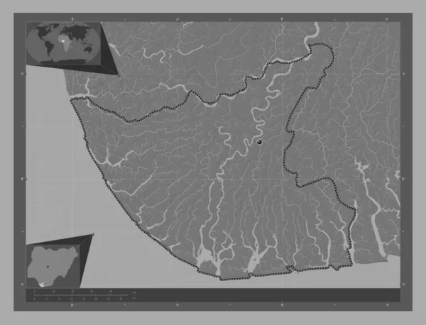 Bayelsa Staat Nigeria Hoogteplattegrond Met Meren Rivieren Hulplocatiekaarten Hoek — Stockfoto