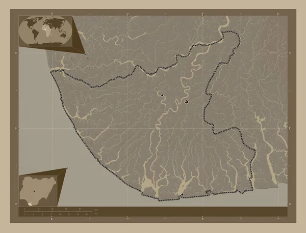 Байельса Штат Нигерия Карта Высоты Окрашенная Сепиевые Тона Озерами Реками — стоковое фото