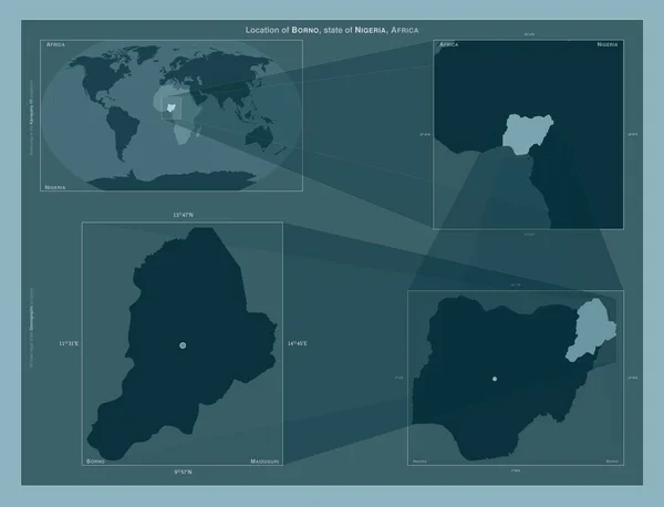 Borno Nigéria Állam Régió Elhelyezkedését Ábrázoló Ábra Nagyobb Léptékű Térképeken — Stock Fotó