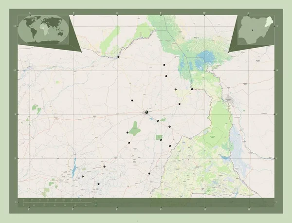Borno Stan Nigeria Otwórz Mapę Ulic Lokalizacje Dużych Miast Regionu — Zdjęcie stockowe
