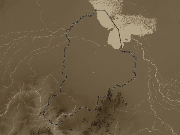 Borno Stan Nigeria Mapa Wzniesień Kolorowe Sepia Dźwięki Jeziorami Rzekami — Zdjęcie stockowe