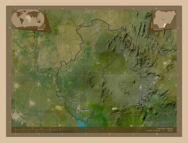 Cross River Delstaten Nigeria Satellittkart Med Lav Oppløsning Steder Navn – stockfoto